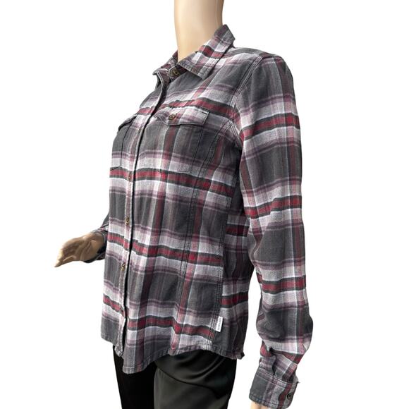 Carhartt Gray & Red Plaid Button-Up Shirt Long Sleeve Collared Top S (4/6) - Picture 3 of 5